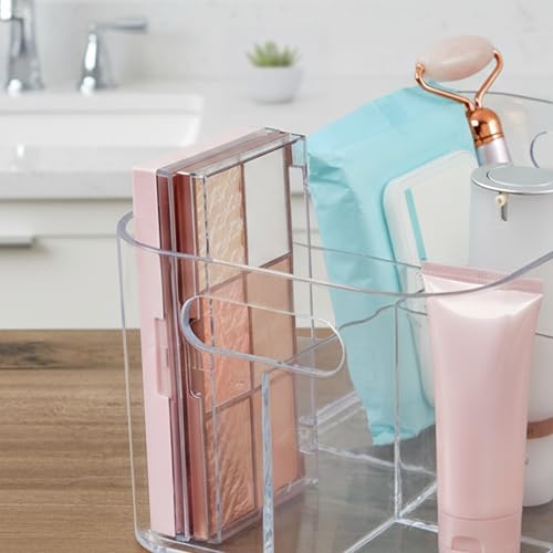 STORi Bliss 5-Compartment Plastic Cosmetics Storage Organizer | Clear | Rectangular Divided Makeup Bin & Vanity Caddy with Pass-Through Handles | Round Corner Design | Made in USA - size: 1 Pack