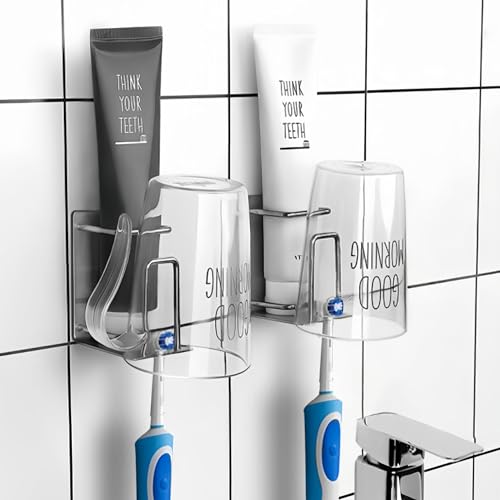 Toothbrush Holder Wall Mounted, Stainless Steel Bathroom Organizer for Electric Toothbrush, Toothpaste & Cup, No Drill Adhesive Shower Caddy (Black,1 Pack) - color: Black (1 Pack)