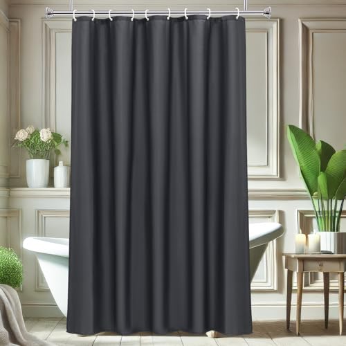 AooHome Fabric Shower Curtain 54 Width x 72 Height Inch, Solid Color Bath Curtain with Hooks for Hotel, Water Repellent, Dark Grey - color: Dark Grey, size: 54"W x 72"L (Pack of 1)