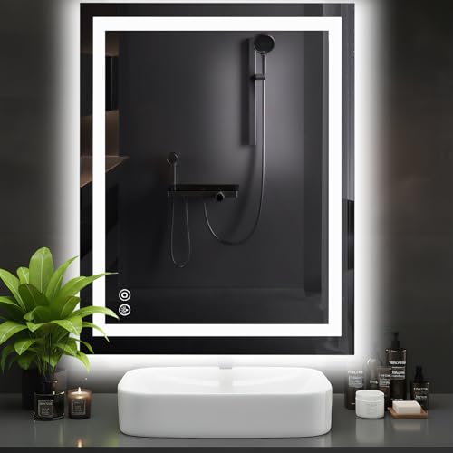 LED Bathroom Mirror with Lights, 48x36 Inch Wall Mount Vanity Mirror for Over Sink with Anti-Fog, 3 Colors Brightness, Backlit + Front Lit, Memory Function, Shatterproof and Tempered Glass - color: Led-white Rect, size: 48"L x 36"W