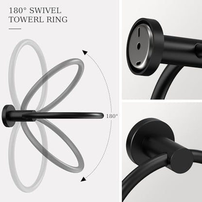Matte Black Toilet Paper Holder Wall Mount & Towel Holder, Bathroom Hardware Set-SUS304 Stainless Steel Double Post Pivoting Tissue Roll Holder and Hand Towel Ring Set for Bathroom, RV - color: Matte Black