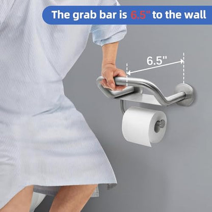 Grab Bar Toilet Paper Holder Combo, 3-in-1 Bathroom Grab Bar with Paper Holder and Phone Shelf, 304 Stainless Steel Safety Bars, Toilet Paper Assist Bars, Toilet Grab Bar for Seniors, Wall Mount - size: 8.9 inch wide upgrade