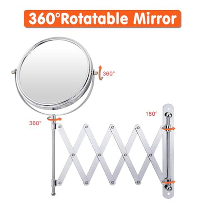 Welllink 7 Inch Extendable Mirror 7X and 1X Chrome | Space-Saving Screw Mount, Clear Reflection No Distortion, for Bathroom and Cloakroom, Home Gift - color: 7x