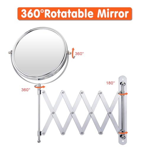 Welllink 7 Inch Extendable Mirror 3X and 1X Chrome | Space-Saving Screw Mount, Clear Reflection No Distortion, for Bathroom and Cloakroom, Home Gift - color: 3x