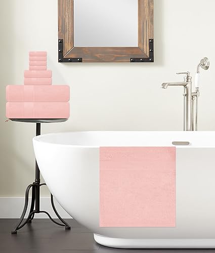 ELITE 8-Piece Zero Twist Cotton Bath Towel Set – 100% Cotton Luxury Towels – Ultra Soft, Fluffy & Absorbent – Quick Dry, Durable & Fade Resistant – Spa Quality Bath, Hand & Washcloth Set (Dusty Pink) - color: Dusty Pink