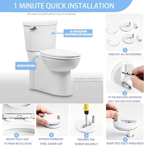 D-Shape Toilet Seat Soft Close Quick Release Easy to cleanWhite | Quick-release design removes the seat in seconds, making deep cleaning around hinges simple and more hygienic - size: QS17“