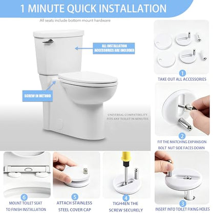 D-Shape Toilet Seat Soft Close Quick Release Easy to cleanWhite | Quick-release design removes the seat in seconds, making deep cleaning around hinges simple and more hygienic - size: QS17“