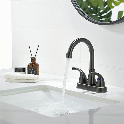 Bathroom Sink Faucet FRANSITON 4 Inch Faucet 2 Handle Bathroom Sinks Faucets Lead-Free Oil Rubbed Bronze Bath Sinks Faucets with Pop-up Drain Stopper and Supply Hoses - color: Oil Rubbed Bronze