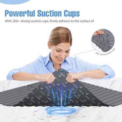Shower Mat Non-Slip Bath Mat for Tub and Shower Stall,236 Suction Cups with Drain Holes, Quick Dry Machine Washable, Extra Grip for Stand Up Showers, Bathroom Essentials 24x24 Inch (Light Grey) - color: Light Grey