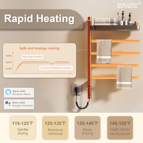 Smart Rotating Heated Towel Rack, 4-Bar, Gray | Wall-Mounted Electric Towel Warmer Rack, Swivel Shelf, Wi-Fi App Control, 24H Timer, Stainless Steel - color: Gray 17.72"x26.77"