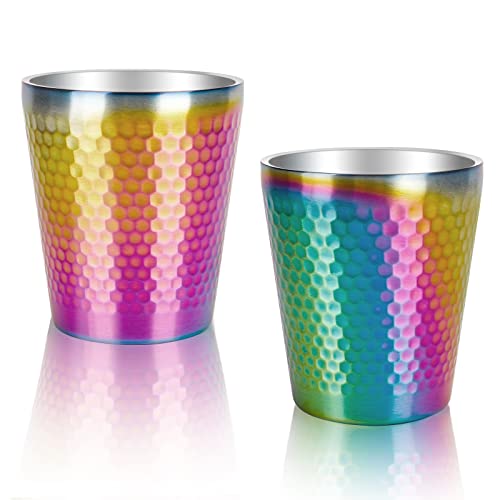 Stainless Steel Cups 2 Packs 10oz/300ml Stackable Double Wall Insulated Metal Shatterproof Cups Titanium-Plated Diamond Textured Surface Heat Resistant Dishwasher Safe (Rainbow) - color: Rainbow - 2 Packs