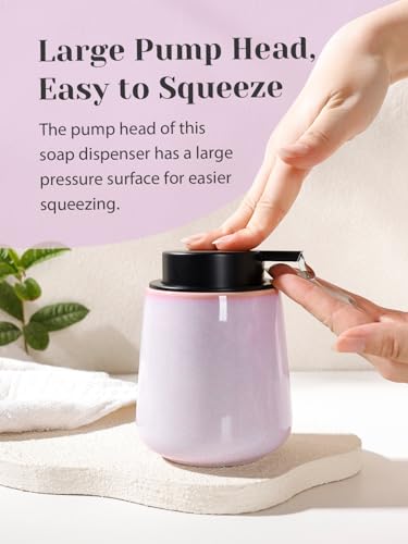 INGOFIN Ceramic Lotion Dispenser - 12 oz Hand Soap Dispenser Bathroom, Modern Liquid Dispenser with Pump, Refillable Dish Soap Bottle for Kitchen -Purple and Pink - color: Purple and Pink