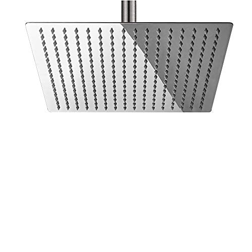 12 Inch Rain Shower Head High Pressure Rainfall Shower Head Chrome | Square Rain Bathroom Showerhead, High Flow, Large Stainless Steel, Ceiling Mounted, Wall Mounted, Waterfall Full Body - color: Polished Chrome, size: 12 Inch