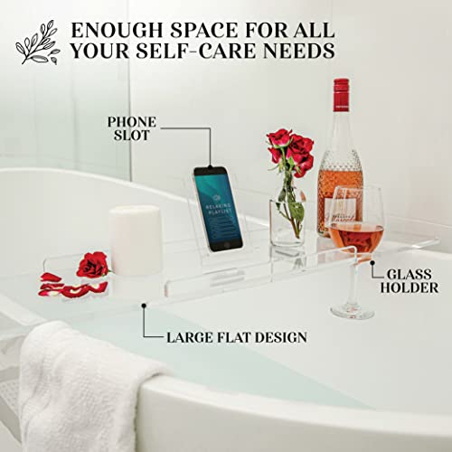 30" Supreme- Clear Bathtub Tray Caddy Tub Shelf - Spa Board Luxury Bathroom Bath tub Table - Acrylic Tub Caddy Fits Across Bathtubs - Book Rack, iPad and Wine Glass Holder - size: 30"