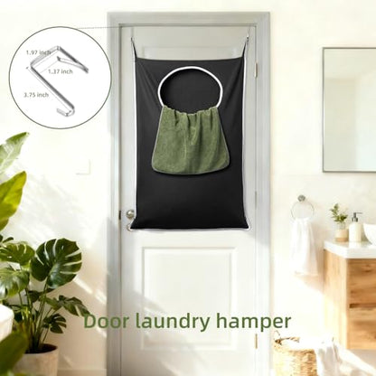 KEEPJOY XL Black Door Hanging Laundry Hamper, 36.5" x 22.5" Large Capacity Hanging Hamper Bag with Large opening and Strong Hooks for All Family Laundry, Blankets, and Toys (Black,1-Pack) - color: Black