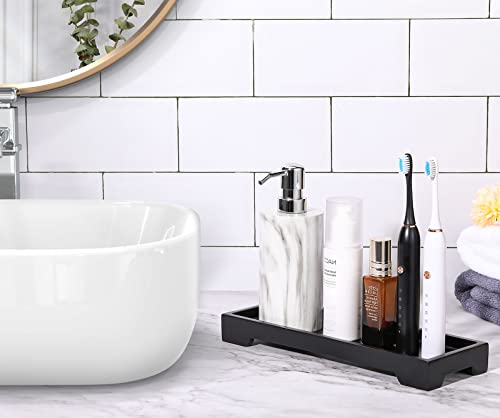 Luxspire Marble Tray for Soap Dispenser Perfume Jewelry, S, Marble Black | 11 x 4 inch, non-slip waterproof resin, easy wipe clean, fits bath kitchen vanity, holds jewelry toiletries soap - color: C - Black, style: Small