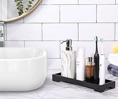 Luxspire Marble Tray for Soap Dispenser Perfume Jewelry, S, Marble Black | 11 x 4 inch, non-slip waterproof resin, easy wipe clean, fits bath kitchen vanity, holds jewelry toiletries soap - color: C - Black, style: Small