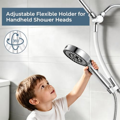 Shower Head with Handheld High Pressure Chrome, Adjustable Bar | No drilling required, Height-Adjustable, 9-inch rainfall head, silicone slide bar, 3-waydiverter, 59-inch hose, G1/2 fit - color: 1-Chrome
