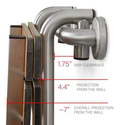 Seachrome Profile Folding Shower Seat with 18 inch Grab Bar, Removable Hanging Bench with Backrest & Legs, Teak Phenolic Seat, Stain Stainless Steel Grab Bar - color: Teak Phenolic Seat
