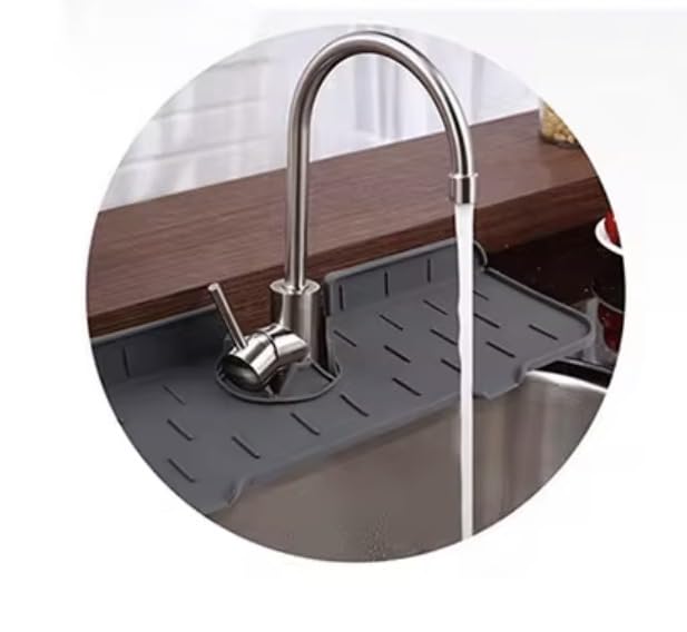 Silicone Sink Splash Guard for Faucet – Faucet Mat Drip Catcher, Kitchen Sink Water Guard, Behind Faucet Protector, Fast-Drying, Fits Most Sinks (14.5” x 5.5”, Dark Gray)