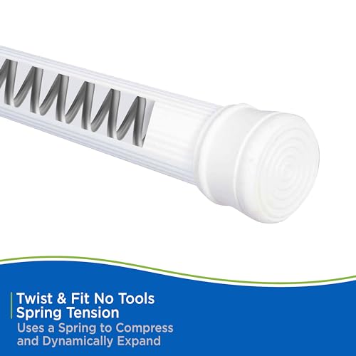 Kenney KN609L/1 Twist & Fit No Tools Spring Tension Standard Shower Curtain Rod with Non-Slip, Non-Scratch Ends, 42-72" Adjustable Length, Easy Install, White, 1" Diameter Rust Resistant Steel Tube - color: White