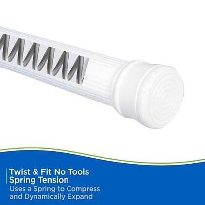 Kenney KN609L/1 Twist & Fit No Tools Spring Tension Standard Shower Curtain Rod with Non-Slip, Non-Scratch Ends, 42-72" Adjustable Length, Easy Install, White, 1" Diameter Rust Resistant Steel Tube - color: White