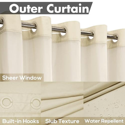 River Dream No Hook Shower Curtain with Snap-in Liner Set, Linen, 71x74 | Snap on/off Waterproof PEVA Liner, See Through Top Window, Slub Textured, Hotel Style Shower Curtain Set, Standard Size - color: Linen, size: 71"W x 74"L (Pack of 1)