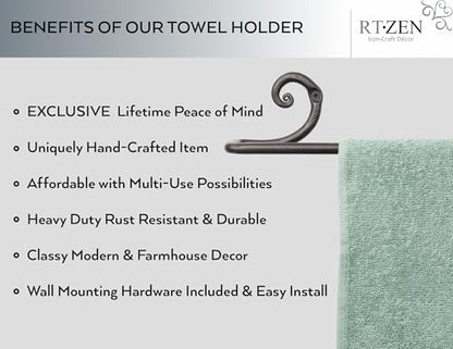 Farmhouse Bathroom Towel Holder Wall Mount, Matte Black Decoration | Wrought Iron Metal Towel Bar Rod, Handmade Home Decor Kitchen Hanger Organizer (24'' - Fits 24 Inch Towels) - size: Large, style: Swirl