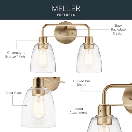 Kichler Meller 2-Light Bathroom Vanity Light Fixture with Clear Glass Shades, Industrial Wall Sconce in Champagne Bronze for Bathroom Mirror (11.25" x 5.5" x 7"), 55101CPZ - color: Champagne Bronze, style: Industrial