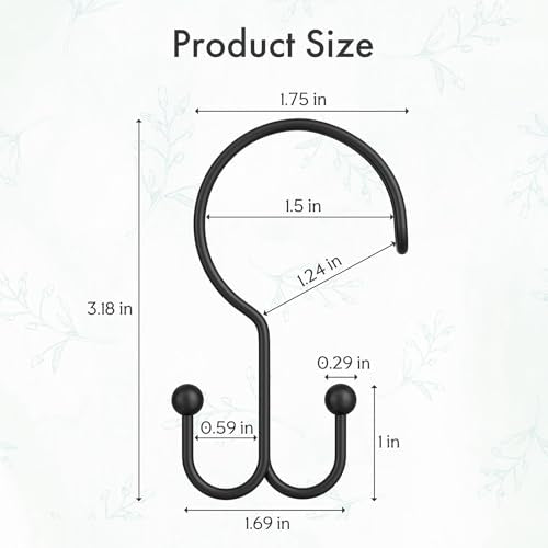 Bathway Black Shower Curtain Hooks Ring, 12 Pcs Double Sided Shower Hooks, Rust Proof Metal Shower Hooks for Bathroom, Anti-Drop Shower Rings for Shower Curtain & Liners - color: Black, style: Double-layer Shower Hooks