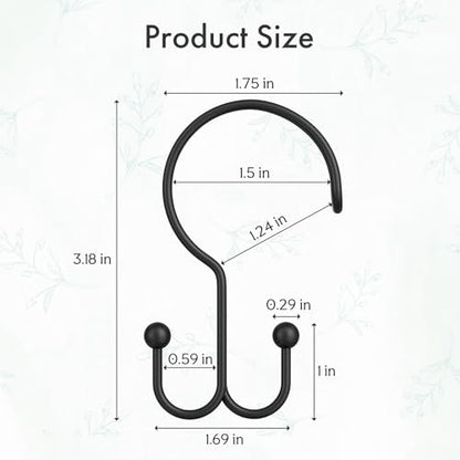 Bathway Black Shower Curtain Hooks Ring, 12 Pcs Double Sided Shower Hooks, Rust Proof Metal Shower Hooks for Bathroom, Anti-Drop Shower Rings for Shower Curtain & Liners - color: Black, style: Double-layer Shower Hooks