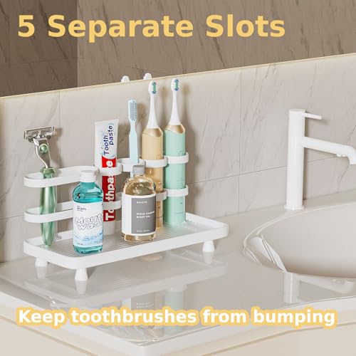 YOOLENS Electric Toothbrush Holder for Bathroom Countertop 5 Metal Slots Toothpaste Razor Mouthwash Organizer, White - color: White