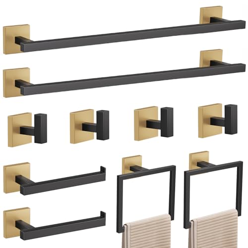 YACVCL 10-Piece Towel Bar Set,Black and Gold Bathroom Hardware Set, Black&Gold Bathroom Accessories Set, SUS304 Stainless Steel 23.6 Inch Towel Holder Towel Racks Set Wall Mounted - color: Black&gold, size: 10 Pieces