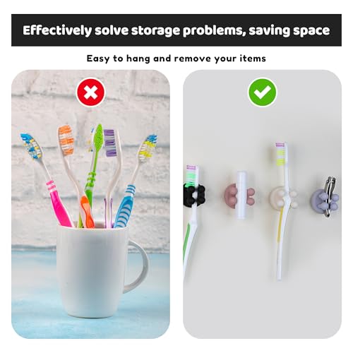 Mindful Design Razor Holder - 4Pcs Self Adhesive Silicone Toothbrush Holders Wall Mounted to Mirror for Shower Hanging Towel, Functional Waterproof Hook for Bathroom Kitchen Living Room Office