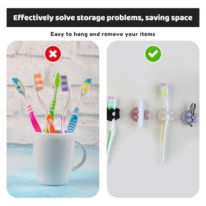 Mindful Design Razor Holder - 4Pcs Self Adhesive Silicone Toothbrush Holders Wall Mounted to Mirror for Shower Hanging Towel, Functional Waterproof Hook for Bathroom Kitchen Living Room Office