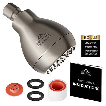 High Pressure Shower Head - Brushed Nickel - Powerful Deluxe Bathroom Showerhead with Strong Spray Stream and Small Silicone Nozzles - Universal Fit Works with High and Low Water Flow Showers-2.5 GPM - color: Brush Nickel, size: 2.5 GPM