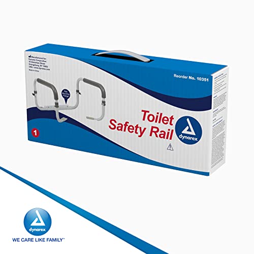 Dynarex Toilet Safety Rail, Attaches to Your Toilet to Provide Safe Support for Sitting and Standing with Padded Arms, Adjustable Width & Weight Capacity of 300 pounds, White, 1 Toilet Safety Rail