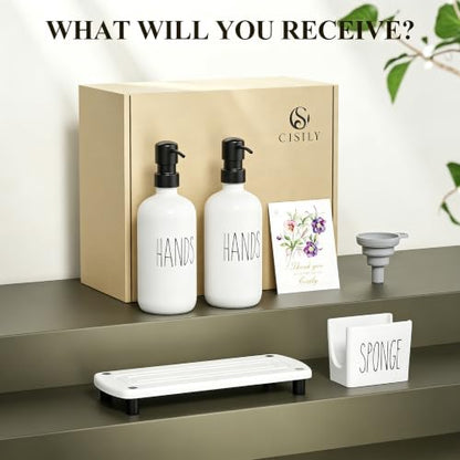 Cisily Kitchen Soap Dispenser Set Comes with Ceramics Sponge Holder, Gold Pumps, and Instant Dry Tray, Hand and Dish Soap Dispenser Set (4, Black + White + Sponge Holder) - color: Black + White + Sponge Holder