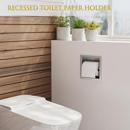Neodrain Brushed 304 Stainless Steel Recessed in Wall Toilet Paper Holder | Rustproof,Durable construction, Space-saving, Built-in Wall toilet paper Holder for Bathroom & RV - color: Brushed, size: 6X6In