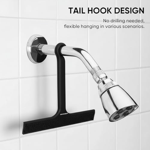 Shower Squeegee for Shower Glass Door Bathroom | Dual Head Wiper Cleans Water & Hair, Silicone Blade, Non-Slip Long Handle, Glass Window Door Wall Tile Cleaner