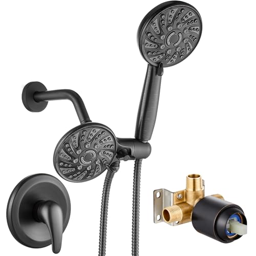 gotonovo Dual Shower Head Kit with Valve 6 Mode Handheld Oil Rubbed Bronze | 6 Mode ABS Rain Head 6 Mode ABS Handheld Spray 2 in 1 Bathroom Trim Kit Pressure Balance Valve Shower Head and Handle Set - color: Bronze