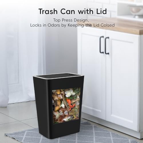 Lysam 4 Gallon Trash Can 3 Packs, Bedroom Trash Can with Lid & Trash Bags | Small Garbage Can Press-Top for Dog & Child Proof, Oder Seal, Waste Basket for Bedroom, Office, Living Room, Bathroom (Multi) - color: Black & White & Grey