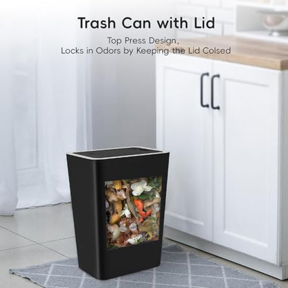 Lysam 4 Gallon Trash Can 3 Packs, Bedroom Trash Can with Lid & Trash Bags | Small Garbage Can Press-Top for Dog & Child Proof, Oder Seal, Waste Basket for Bedroom, Office, Living Room, Bathroom (Multi) - color: Black & White & Grey