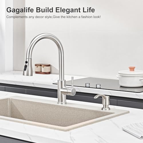 Kitchen Sink Soap Dispenser with 17 Ounce Large Bottle (Brushed Nickel), Built in Sink Soap Dispenser Sink Mounted Soap Dispenser Refill from Top, G080BN | Brushed Nickel, Built in Sink Soap Dispenser Sink Mounted Soap Dispenser, Refill from Top - color: