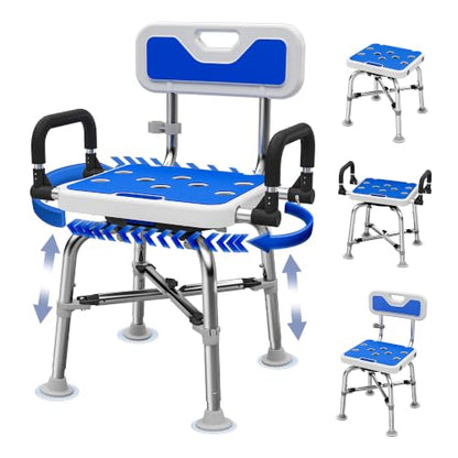 360° Swivel Shower Chair, 500 lbs Capacity, Height Adjustable | Swivel Shower Chair with Arms and Backrest for Elderly, Disabled or Bariatric Adults, for Shower & Bathtub Seat