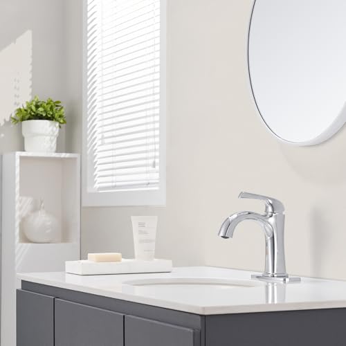Polished Chrome Single Hole Bathroom Faucet, Single Handle Brass Bathroom Sink Faucet, Lavatory Vanity Faucet for 1 or 3 Holes, Bathroom Faucets with Pop Up Drain and Supply Lines, Deck Plate - color: A-Polished Chrome
