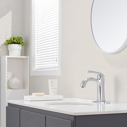 Polished Chrome Single Hole Bathroom Faucet, Single Handle Brass Bathroom Sink Faucet, Lavatory Vanity Faucet for 1 or 3 Holes, Bathroom Faucets with Pop Up Drain and Supply Lines, Deck Plate - color: A-Polished Chrome