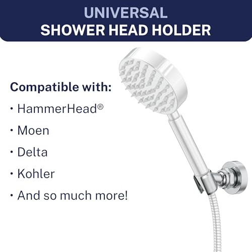 HammerHead Showers® Solid Metal Handheld Shower Head Holder Wall Mount – Chrome – Adjustable Screw Mounted Shower Wand Holder with Pivot Ball – Shower Hose Holder, Fits Most Handheld Shower Heads - style: Chrome