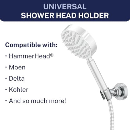HammerHead Showers® Solid Metal Handheld Shower Head Holder Wall Mount – Chrome – Adjustable Screw Mounted Shower Wand Holder with Pivot Ball – Shower Hose Holder, Fits Most Handheld Shower Heads - style: Chrome