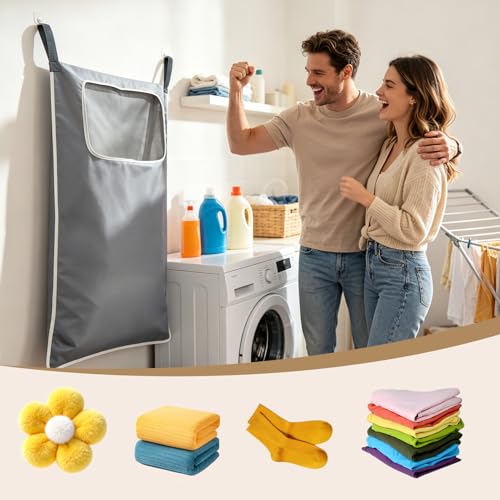 2 Pack Hanging Laundry Hamper, 31.4x19.2 in, Gray | 2 Pack Door Hanging Laundry Bags with Two Hook Styles 600D Oxford Fabric Tear Resistant for Bedroom and Bathroom - color: GRAY2